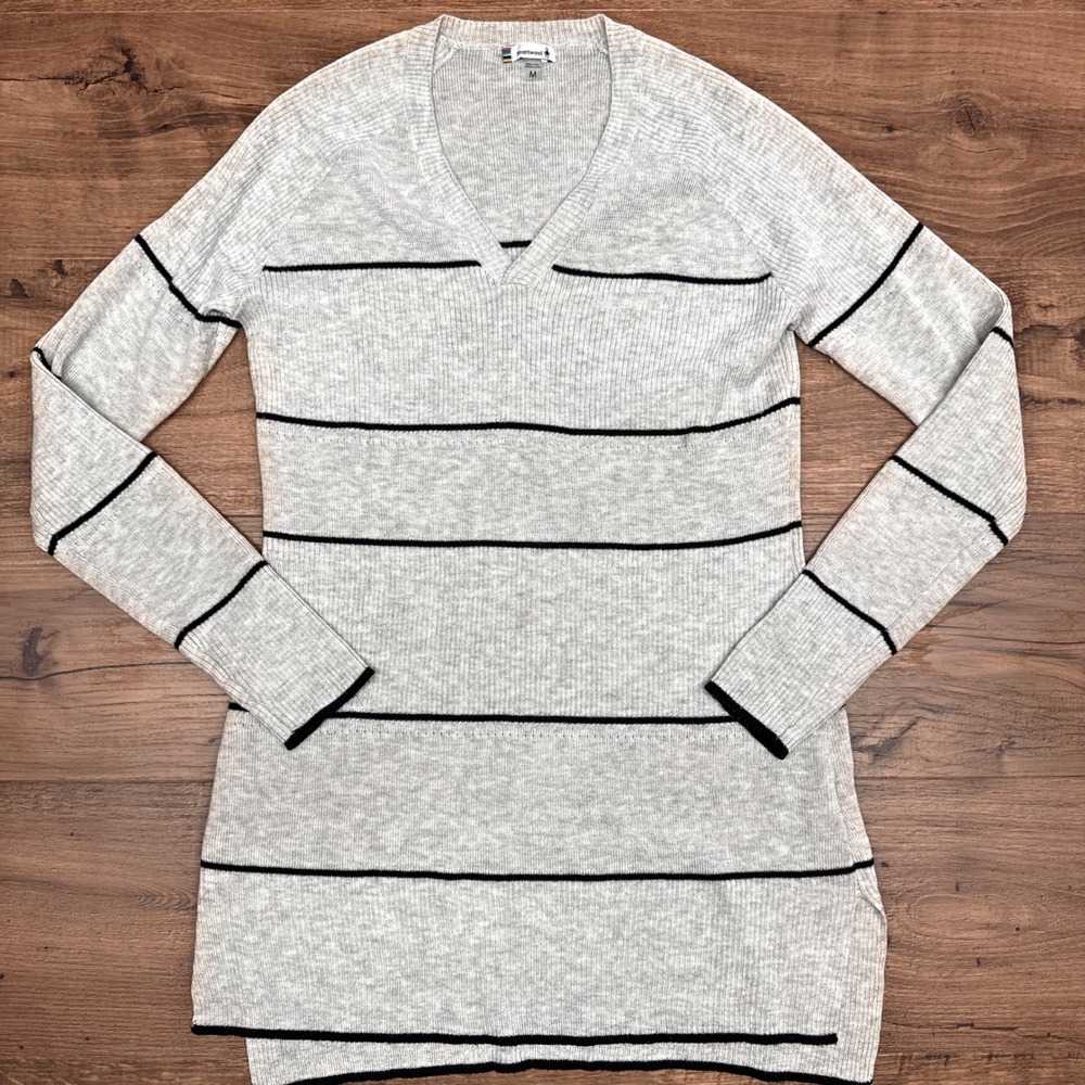 Smartwool Womens M Shadow Pine Pointelle Stripe Tunic Sweater Merino Wool Blend‎